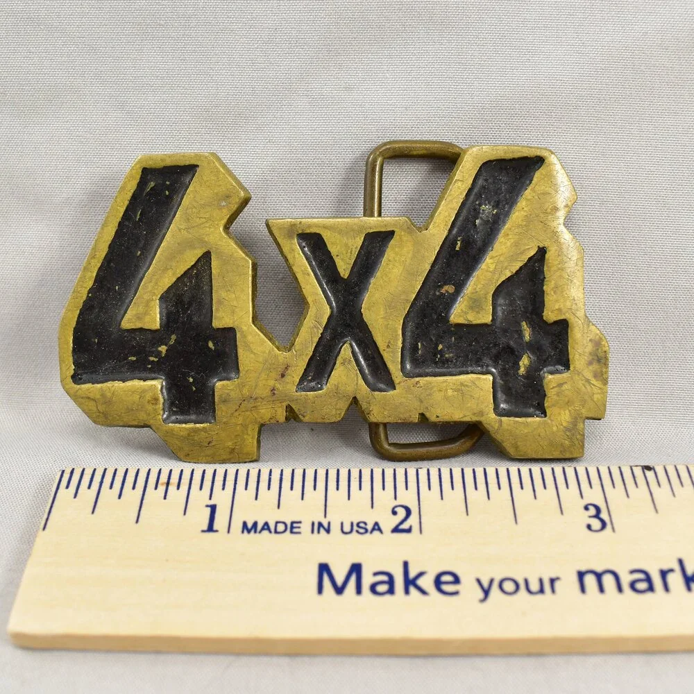 Belt Buckle 4X4 Four By Four Solid‎ Brass Four Wheel Drive Made In Taiwan R.O.C.
